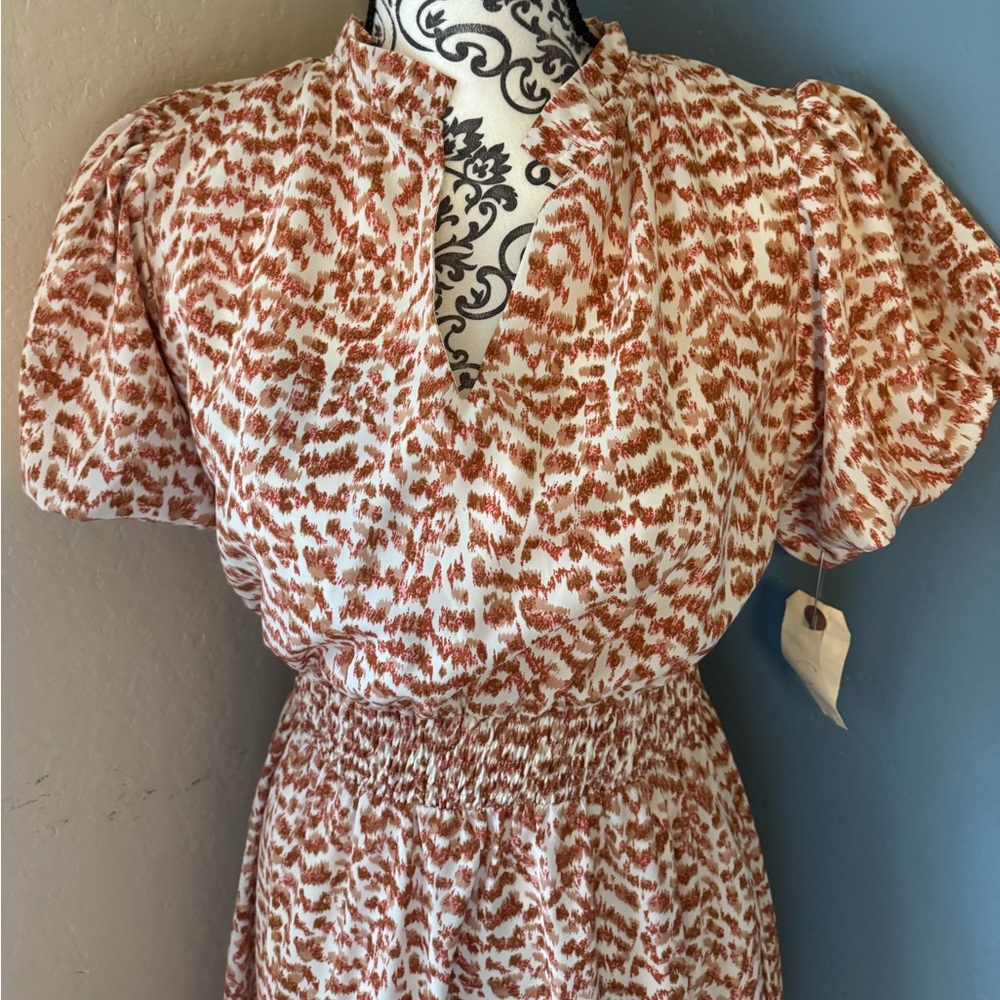 Rust and White Maxi Dress Snatched Waist